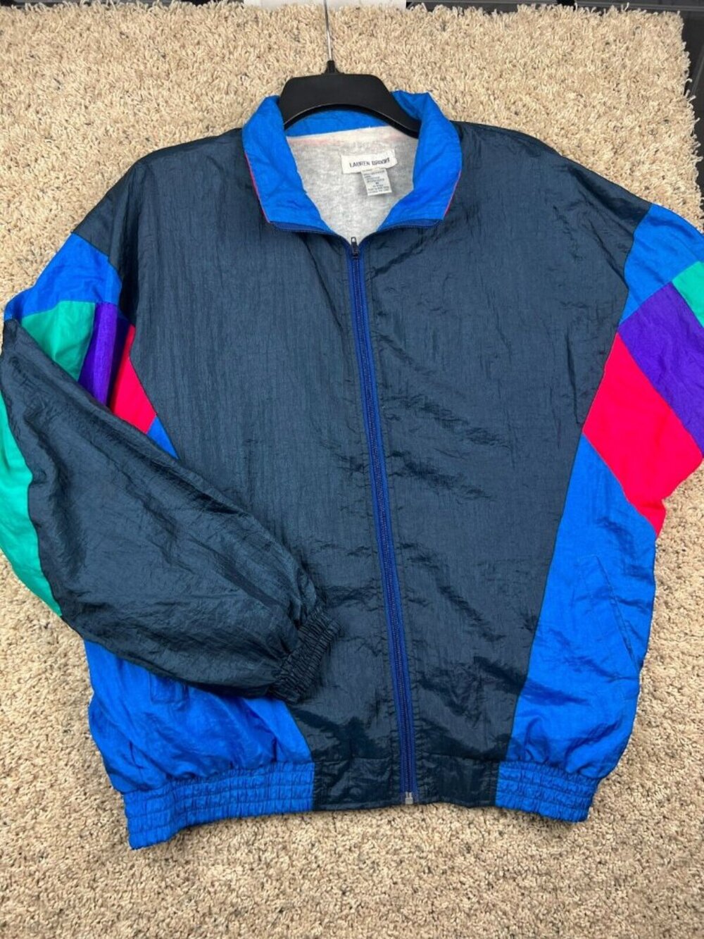 VTG Lauren Brooke Unisex Colorblock Nylon Jacket Red Blue Green Purple Full Zip